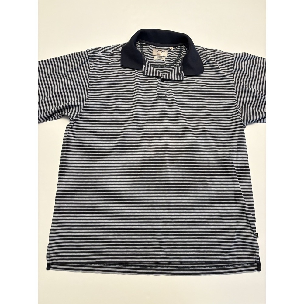 Callaway Golf Men’s Navy Grey Striped Polo Shirt Size Medium Sport Cotton Collar